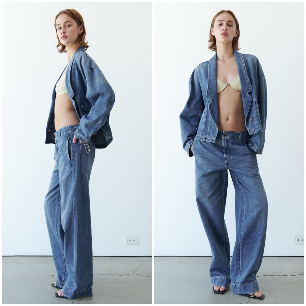 ZARA NWT 2 RARE Mid High Rise Chino Jeans in Medium Blue Denim HTF 04676044